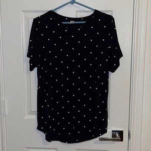 Large Old navy shirt, black with white polka dots, luxe